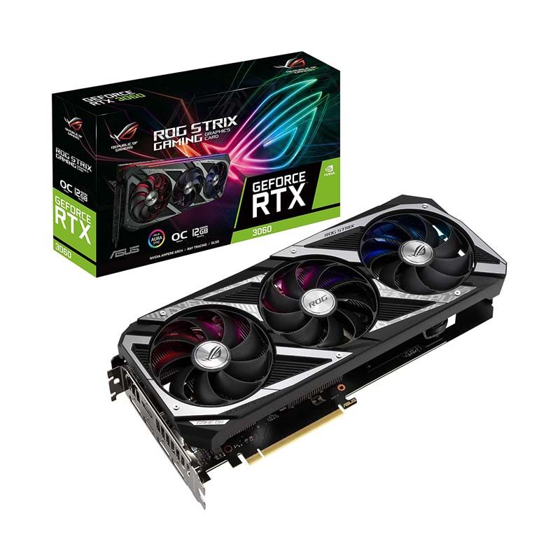 ASUS ROG Strix NVIDIA GeForce RTX 3060 OC Edition Gaming Graphics Card (PCIe 4.0, 12GB GDDR6, HDMI 2.1, DisplayPort 1.4a, Axial-tech Fan Design, 2.7-Slot, Super Alloy Power II, GPU Tweak II)