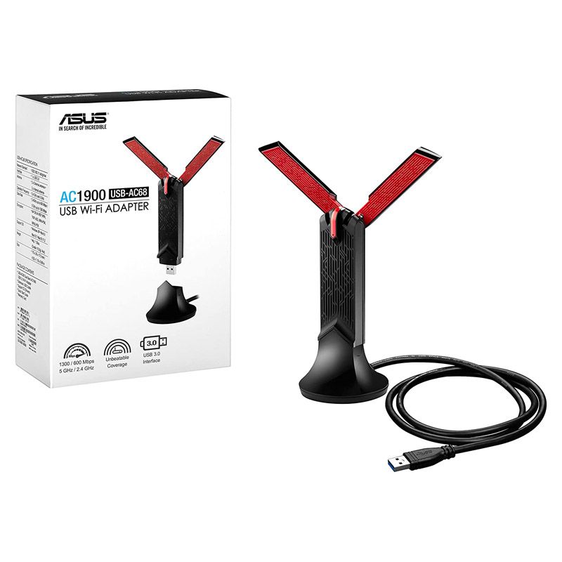 ASUS USB-AC68 AC1900 Dual-band USB 3.0 WiFi Adapter, Cradle included