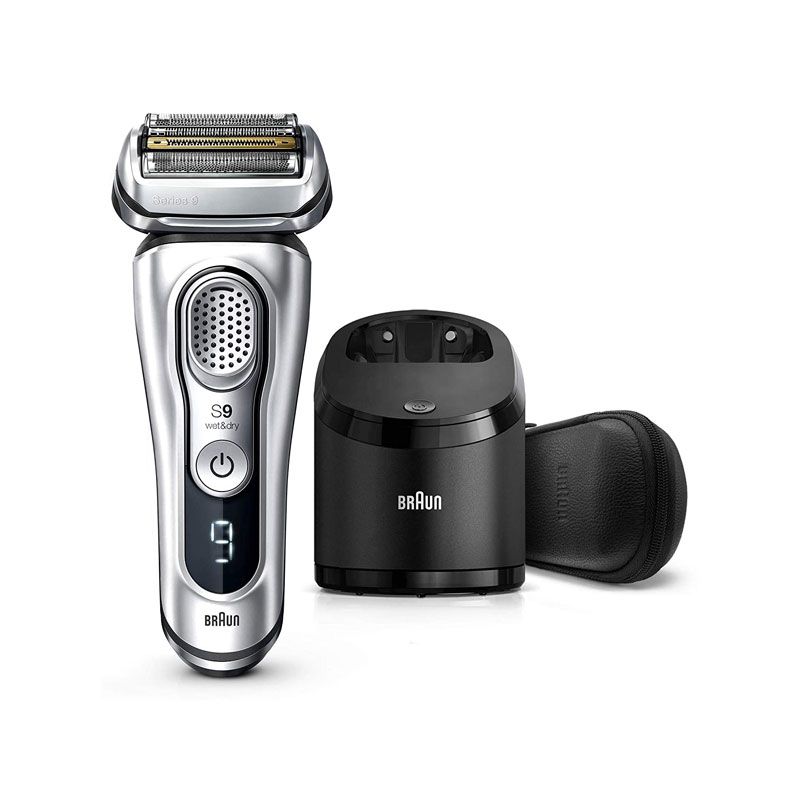 Braun Electric Razor for Men, Series 9 9390cc, Electric Foil Shaver, Precision Beard Trimmer, Rechargeable, Cordless, Wet & Dry Foil Shaver, Clean & Charge Station and Leather Travel Case