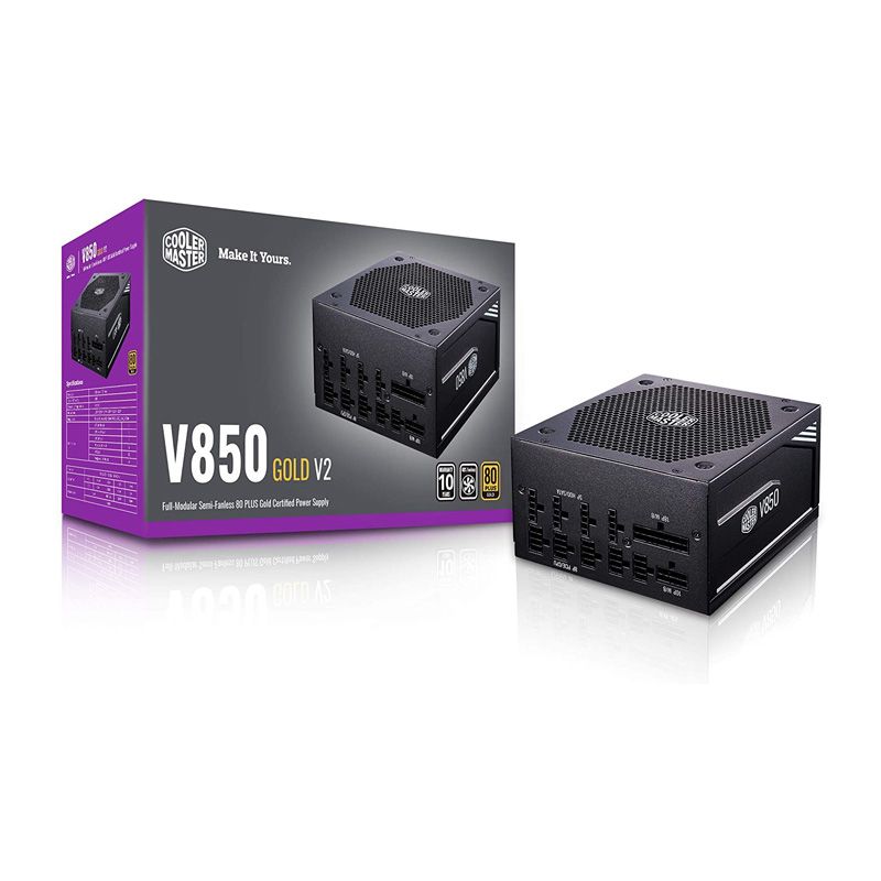 Cooler Master V850 Gold V2 Full Modular,850W, 80+ Gold Efficiency, Semi-fanless Operation, 16AWG PCIe high-Efficiency Cables
