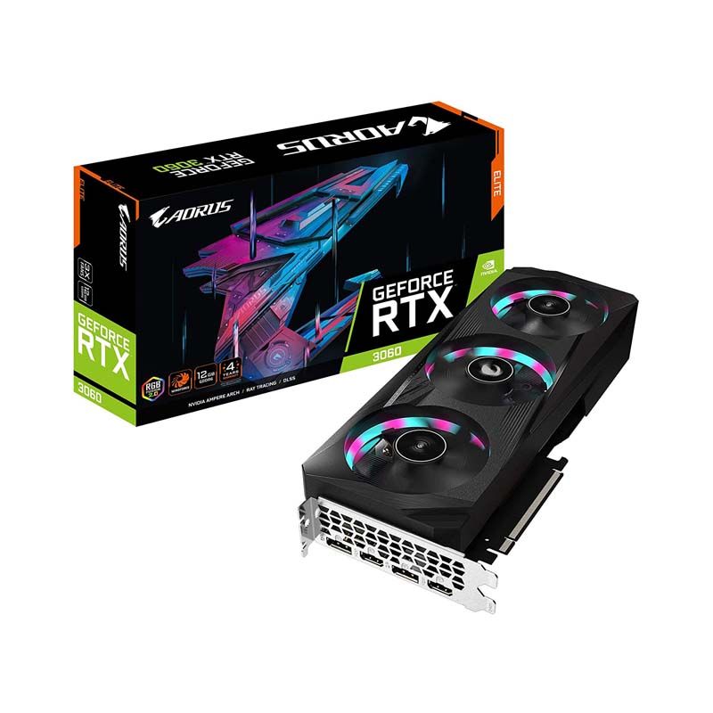 GIGABYTE AORUS GeForce RTX 3060 Elite 12G Graphics Card, 3X WINDFORCE Fans, 12GB 192-bit GDDR6, GV-N3060AORUS E-12GD Video Card