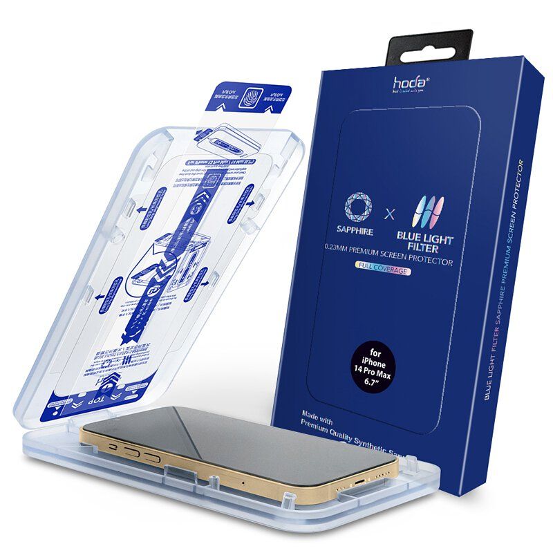 hoda iPhone 14, Pro, Max Blue Light Filter Sapphire Screen Protector 6.1" | 6.7" with Helper