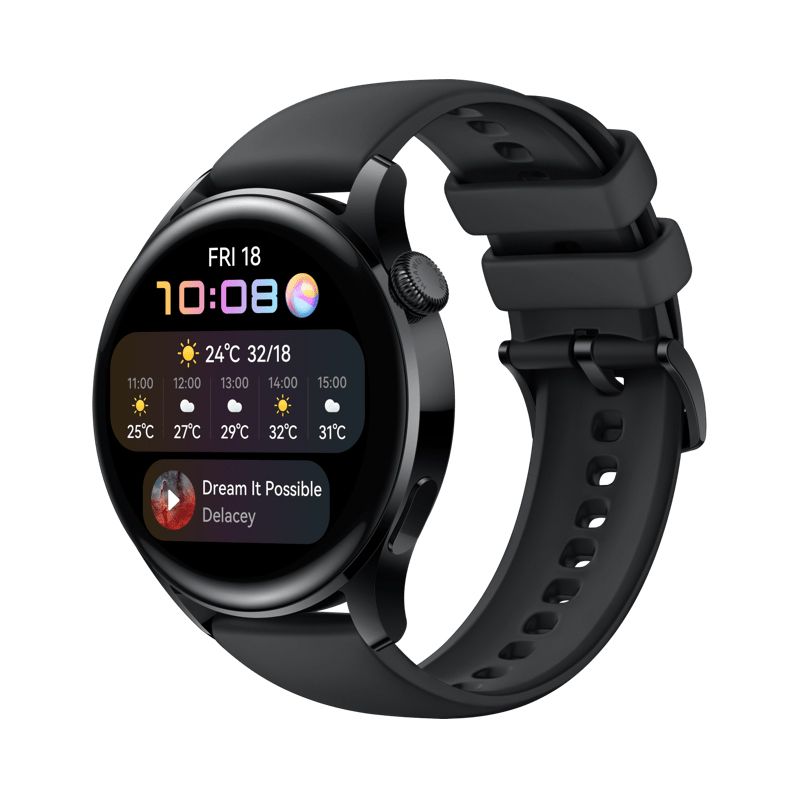 HUAWEI Watch 3 | 1.43 Inches Connected GPS Smartwatch with Sp02 and All-Day Health Monitoring | 14 Days Battery Life - Black Fluoroelastomer Strap