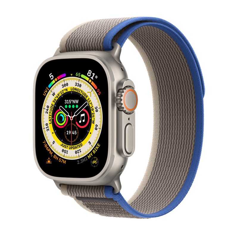 Apple Watch Ultra (GPS + Cellular) 49mm Titanium Case with Small | Medium | Larger Trail Loop