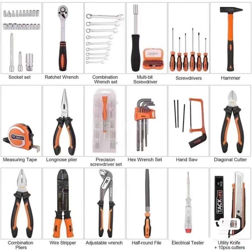TACKLIFE HHK4B 136pcs Tool Set Hand Tools for Daily Use Househould Tool Kits for Maintenance Work Repair
