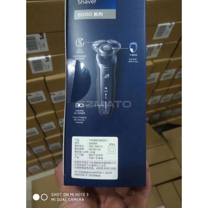 Philips Shaver 6000 Series S6688 100-240V 50/60Hz 9W IPX4 Wet & Dry