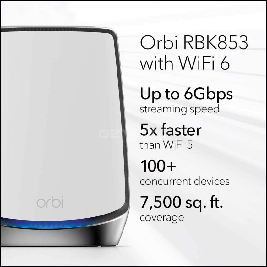NETGEAR Orbi Whole Home Tri-band Mesh Wi-Fi 6 System (RBK853) – Router with 2 Satellite Extenders, Coverage Up to 7,500 Square Feet and 100+ Devices, AX6000 (Up to 6Gbps)