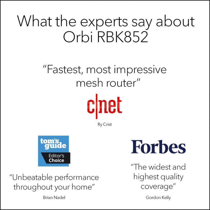 NETGEAR Orbi Whole Home Tri-band Mesh WiFi 6 System (RBK852) – Router with 1 Satellite Extender | Coverage up to 5,000 sq. ft. and 100+ Devices | AX6000 (Up to 6Gbps)