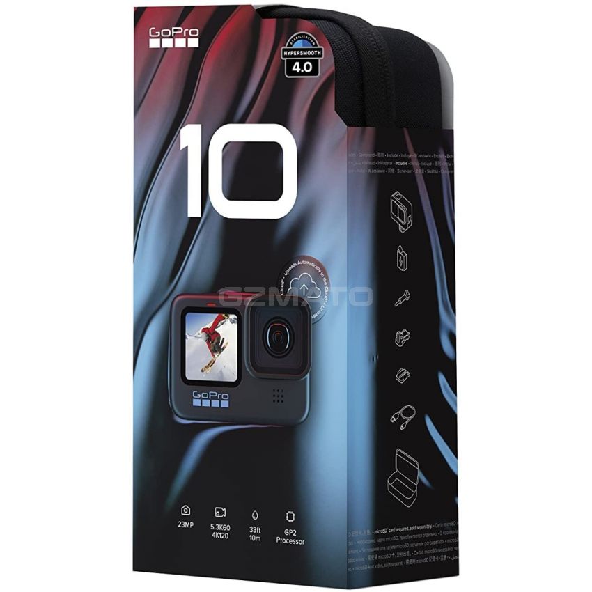 GoPro HERO10 Black - Waterproof Action Camera with Front LCD and Touch Rear Screens, 5.3K60 Ultra HD Video, 23MP Photos, 1080p Live Streaming, Webcam, Stabilization