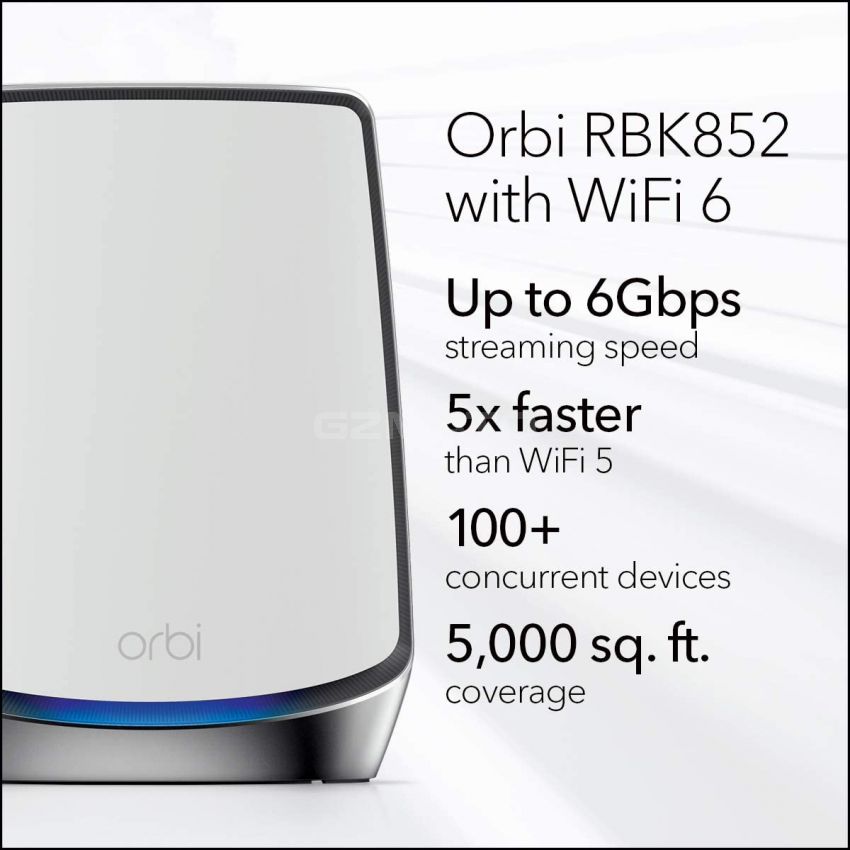 NETGEAR Orbi Whole Home Tri-band Mesh WiFi 6 System (RBK852) – Router with 1 Satellite Extender | Coverage up to 5,000 sq. ft. and 100+ Devices | AX6000 (Up to 6Gbps)