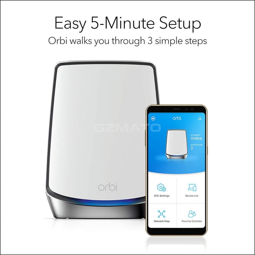 NETGEAR Orbi Whole Home Tri-band Mesh Wi-Fi 6 System (RBK853) – Router with 2 Satellite Extenders, Coverage Up to 7,500 Square Feet and 100+ Devices, AX6000 (Up to 6Gbps)