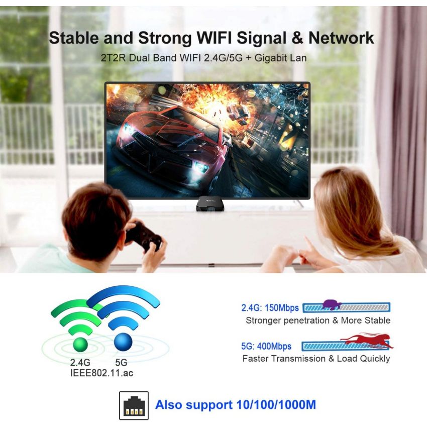 X96 Max Plus Android 8.1 TV Box 4G 64G with Amlogic S905X2 Quad Core ARM Cortex A53 Supporting Bluetooth 4.1 4K Full HD 3D H.265 2.4G&5.8G WiFi Smart TV Box