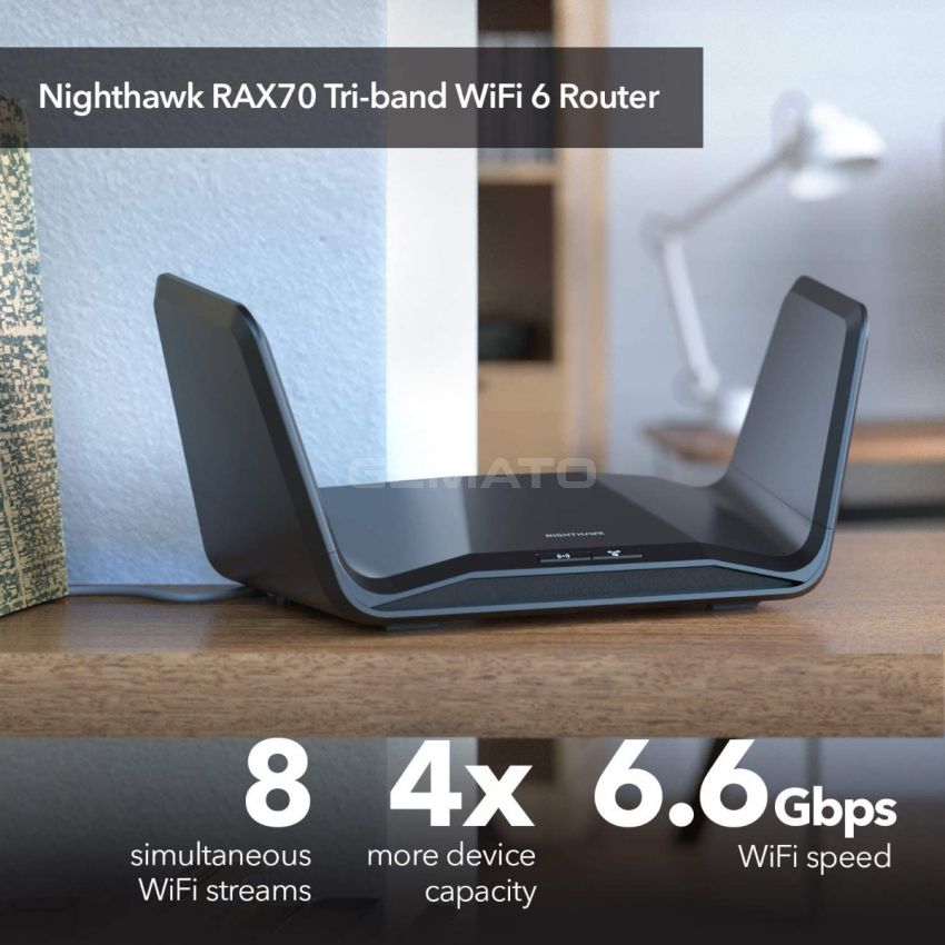 NETGEAR Nighthawk 8-Stream Tri-band AX8 Wi-Fi 6 Router (RAX70) – AX6600 Wireless Speed (Up to 6.6 Gbps) | 2,500 Square Feet Coverage