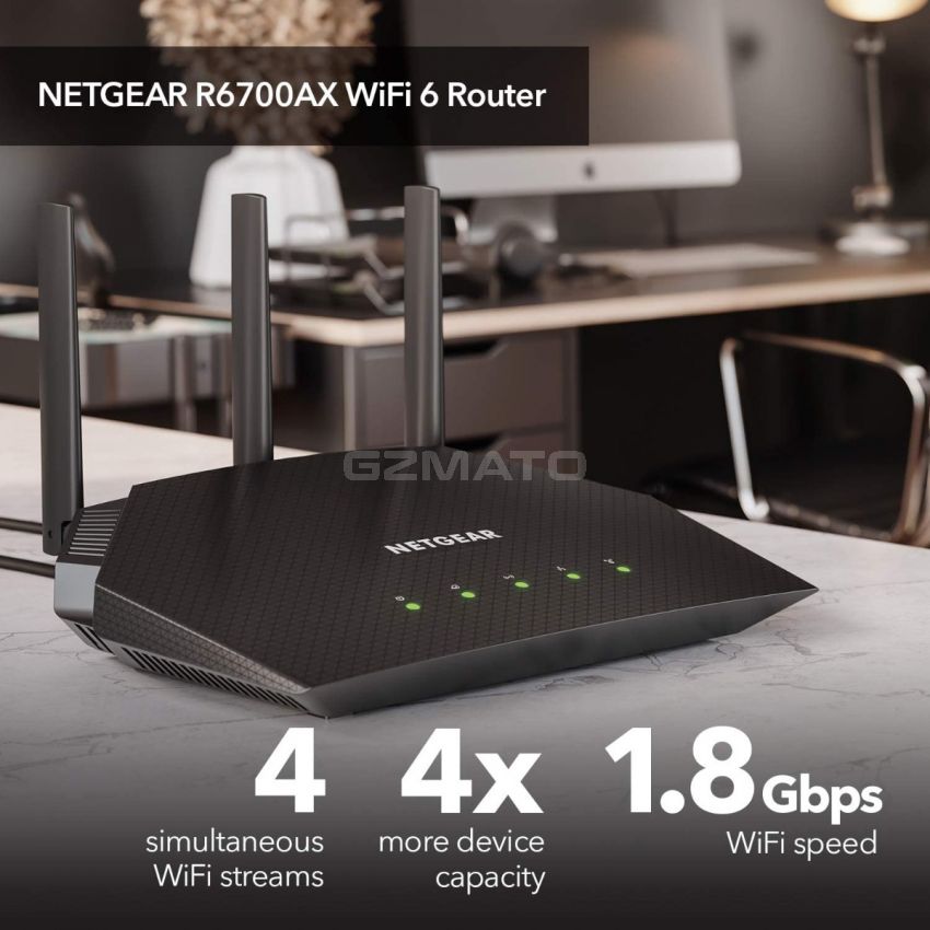 NETGEAR 4-Stream WiFi 6 Router (R6700AX) – AX1800 Wireless Speed (Up to 1.8 Gbps) | 1,500 sq. ft. Coverage