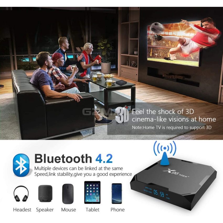 X96 Max Plus Android 8.1 TV Box 4G 64G with Amlogic S905X2 Quad Core ARM Cortex A53 Supporting Bluetooth 4.1 4K Full HD 3D H.265 2.4G&5.8G WiFi Smart TV Box