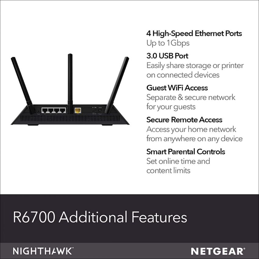 NETGEAR - R7000P-100NAS Nighthawk WiFi Router (R7000P) - AC2300 Wireless Speed (up to 2300 Mbps) | Up to 2000 sq ft Coverage & 35 Devices | 4 x 1G Ethernet and 2 USB ports