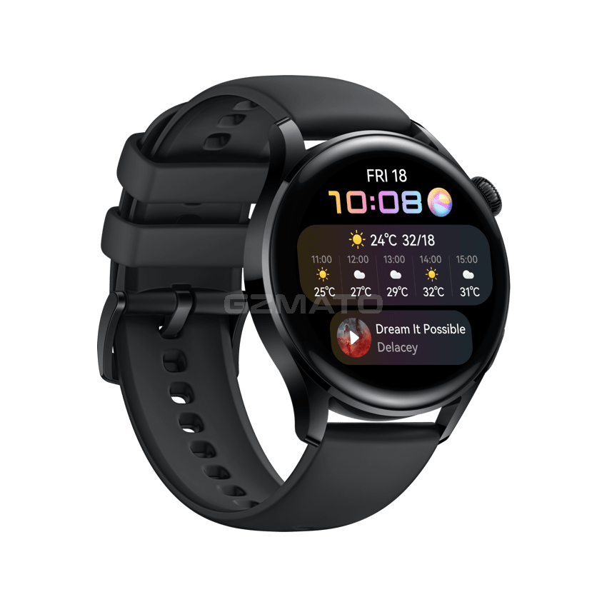 HUAWEI Watch 3 | 1.43 Inches Connected GPS Smartwatch with Sp02 and All-Day Health Monitoring | 14 Days Battery Life - Black Fluoroelastomer Strap