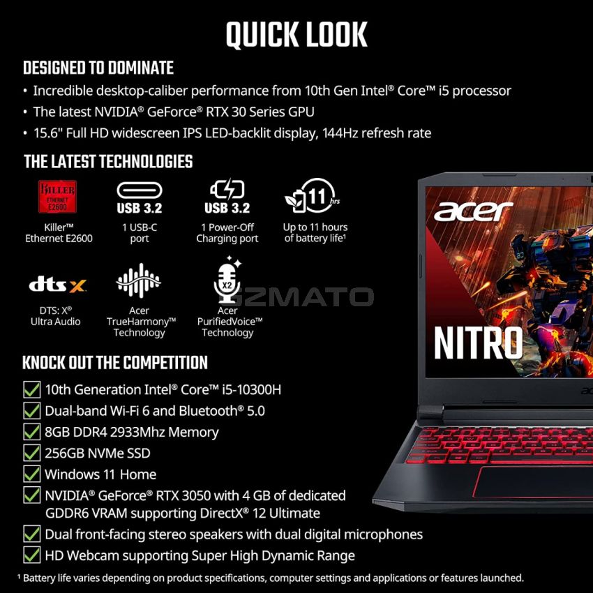 Acer Nitro 5 AN515-55-53E5 Gaming Laptop | Intel Core i5-10300H | NVIDIA GeForce RTX 3050 Laptop GPU | 15.6