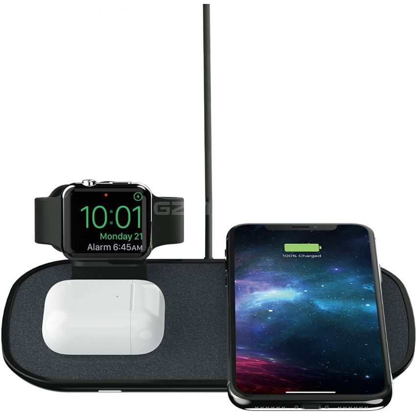 mophie 3 in 1 Wireless Charge Pad - Qi Wireless 7.5W Charging Pad for Apple iPhone, Airpods, and Apple Watch - Black