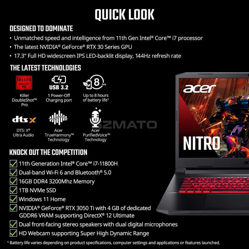 Acer Nitro 5 AN517-54-79L1 Gaming Laptop | Intel Core i7-11800H | NVIDIA GeForce RTX 3050Ti Laptop GPU | 17.3