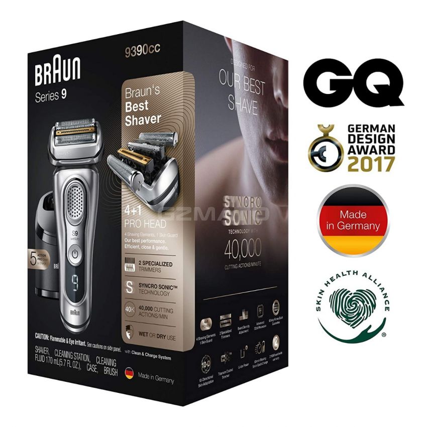 Braun Electric Razor for Men, Series 9 9390cc, Electric Foil Shaver, Precision Beard Trimmer, Rechargeable, Cordless, Wet & Dry Foil Shaver, Clean & Charge Station and Leather Travel Case