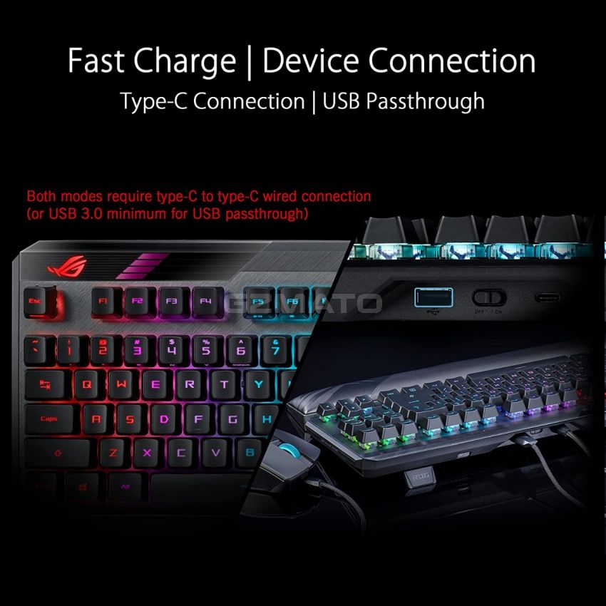 ASUS ROG Claymore II Wireless Modular Gaming Mechanical Keyboard (ROG RX Blue Switches, Detachable numpad & Wrist Rest for TKL 80%/100%, Aura Sync, Media Controls, Fast Charge, USB 2.0 Passthrough)