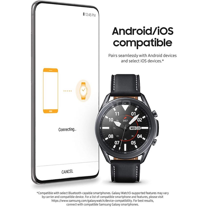 SAMSUNG Galaxy Watch 3 (45mm, GPS, Bluetooth) Smart Watch with Advanced Health Monitoring, Fitness Tracking, and Long lasting Battery - Mystic Black (HK Version)