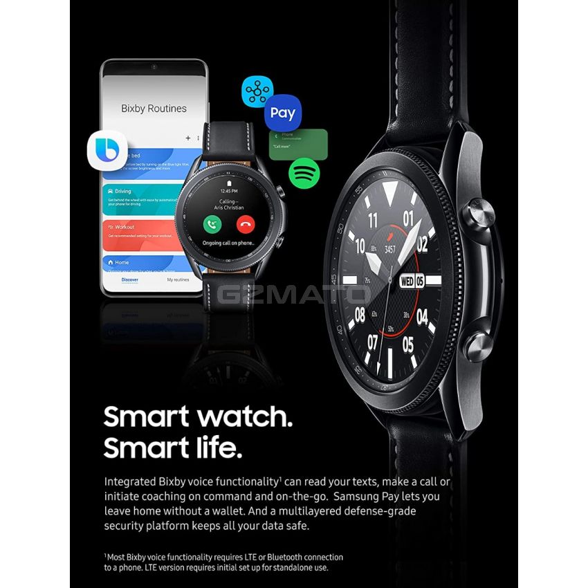 SAMSUNG Galaxy Watch 3 (45mm, GPS, Bluetooth) Smart Watch with Advanced Health Monitoring, Fitness Tracking, and Long lasting Battery - Mystic Black (HK Version)