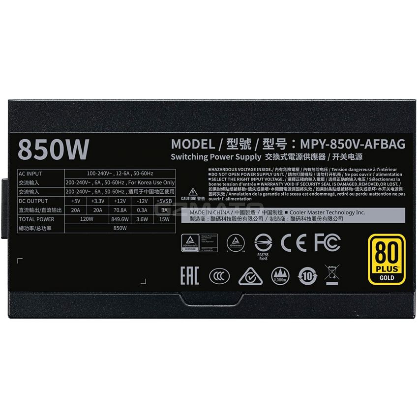 Cooler Master V850 Gold V2 Full Modular,850W, 80+ Gold Efficiency, Semi-fanless Operation, 16AWG PCIe high-Efficiency Cables