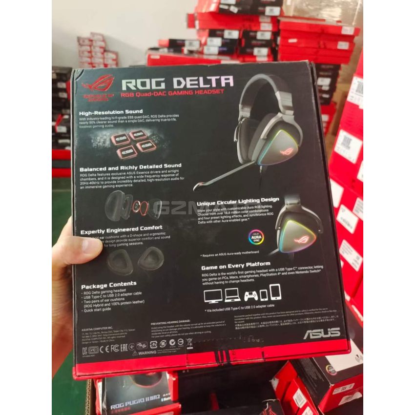 ASUS Gaming Headset ROG DELTA | Headset with Mic and Hi-Res ESS Quad-DAC | Compatible Gaming Headphones for PC, Mac, PS4, Xbox One | Aura Sync RGB Lighting