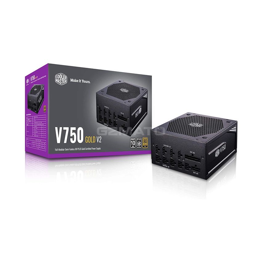 Cooler Master V750 Gold V2 Full Modular,750W, 80+ Gold Efficiency, Semi-fanless Operation, 16AWG PCIe high-Efficiency Cables