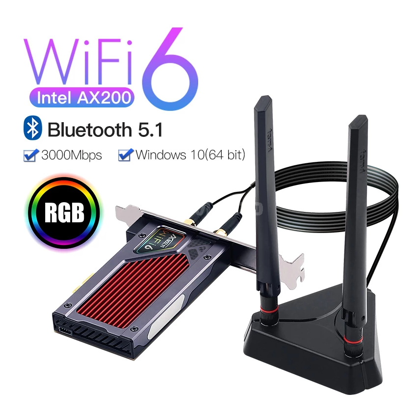 Intel PCIe Dual Band Adapter AX200 Wi-Fi 6 Bluetooth 5.1 Network WiFi Card 802.11ax/ac 2.4G 5G RGB Desktop PC