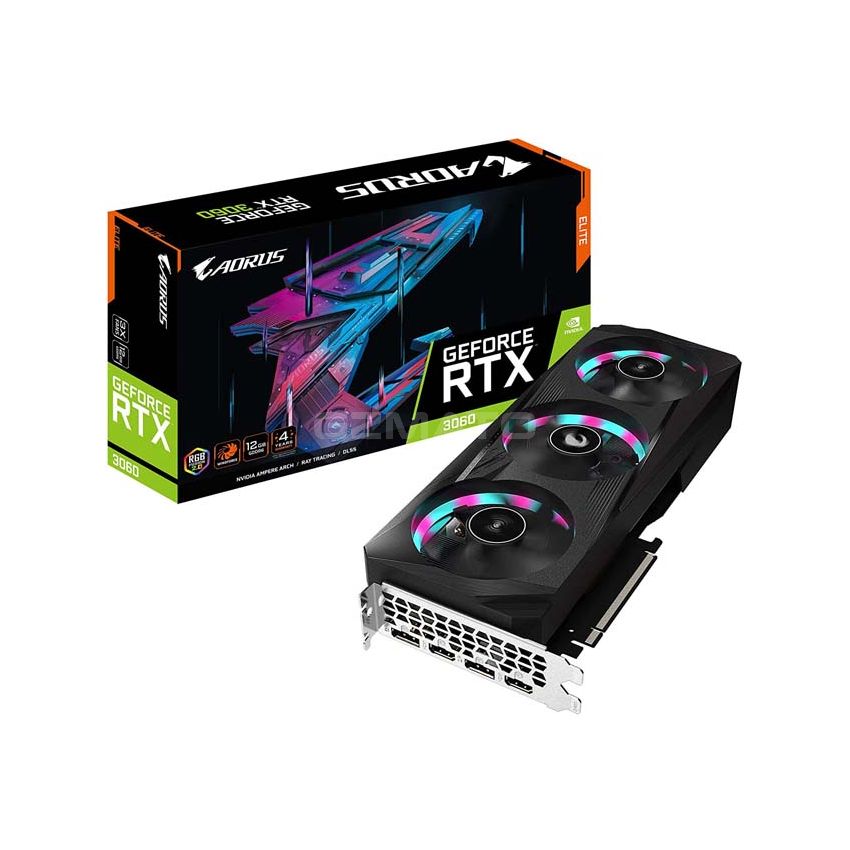 GIGABYTE AORUS GeForce RTX 3060 Elite 12G Graphics Card, 3X WINDFORCE Fans, 12GB 192-bit GDDR6, GV-N3060AORUS E-12GD Video Card