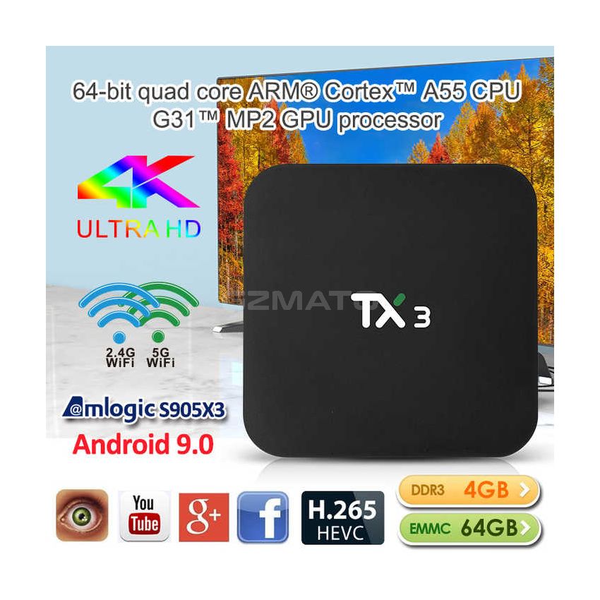 Skyline TX3 Android 9.0 TV Box With S905X3 Chip 4GB 32GB/64GB Smart TV Box Support 2.4G&5G Wifi BT5.0
