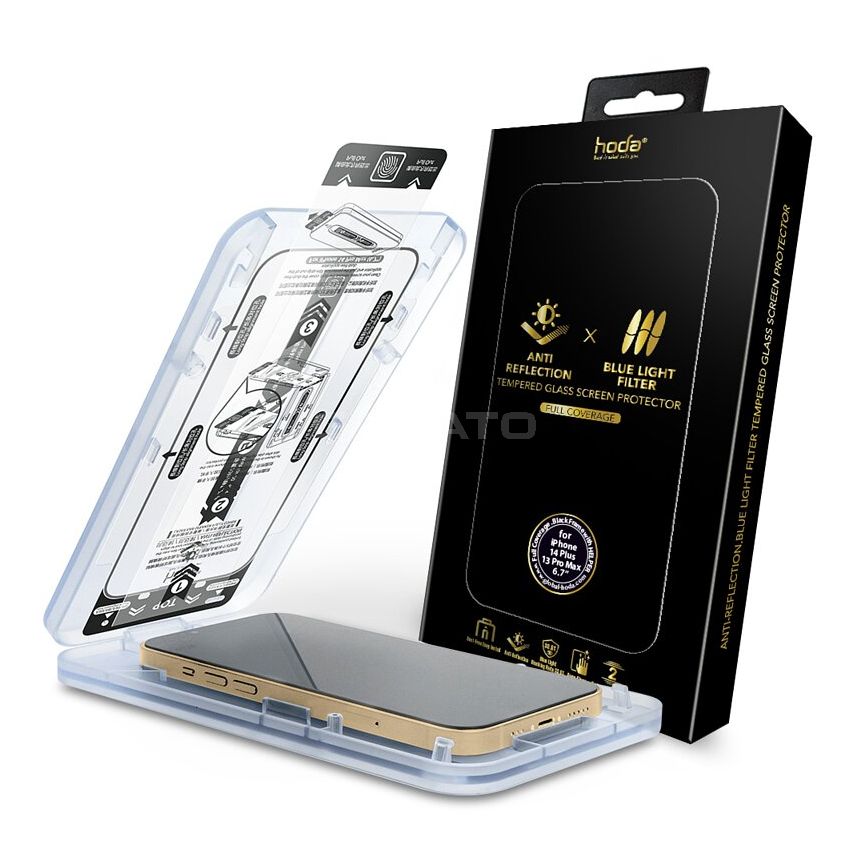 hoda iPhone 14, Pro, Max Anti-Reflection (Blue Light Filter) Full Coverage Glass Screen Protector 6.1