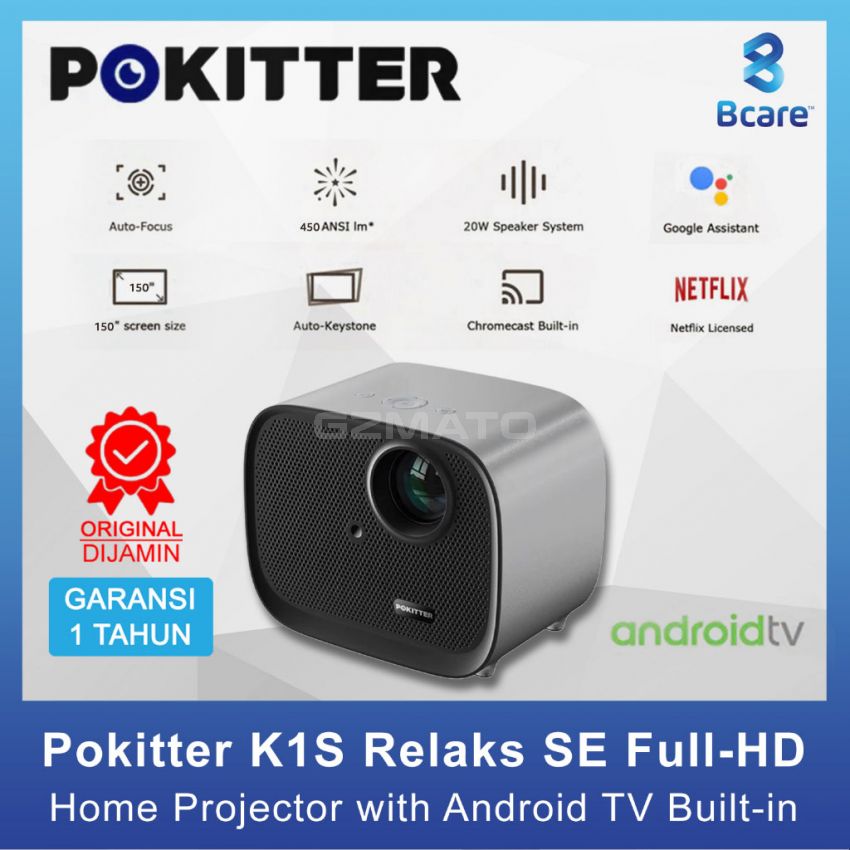 Pokitter K1S Relaks SE Full-HD Home Projector with Android TV Built-in