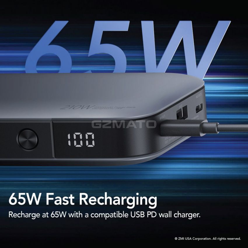 ZMI PowerPack No. 20 Worldwide Edition (Model QB826G) 25000 mAh USB-C Portable Charger for 16 inch MacBook Pro Battery Pack with 210W Total Output