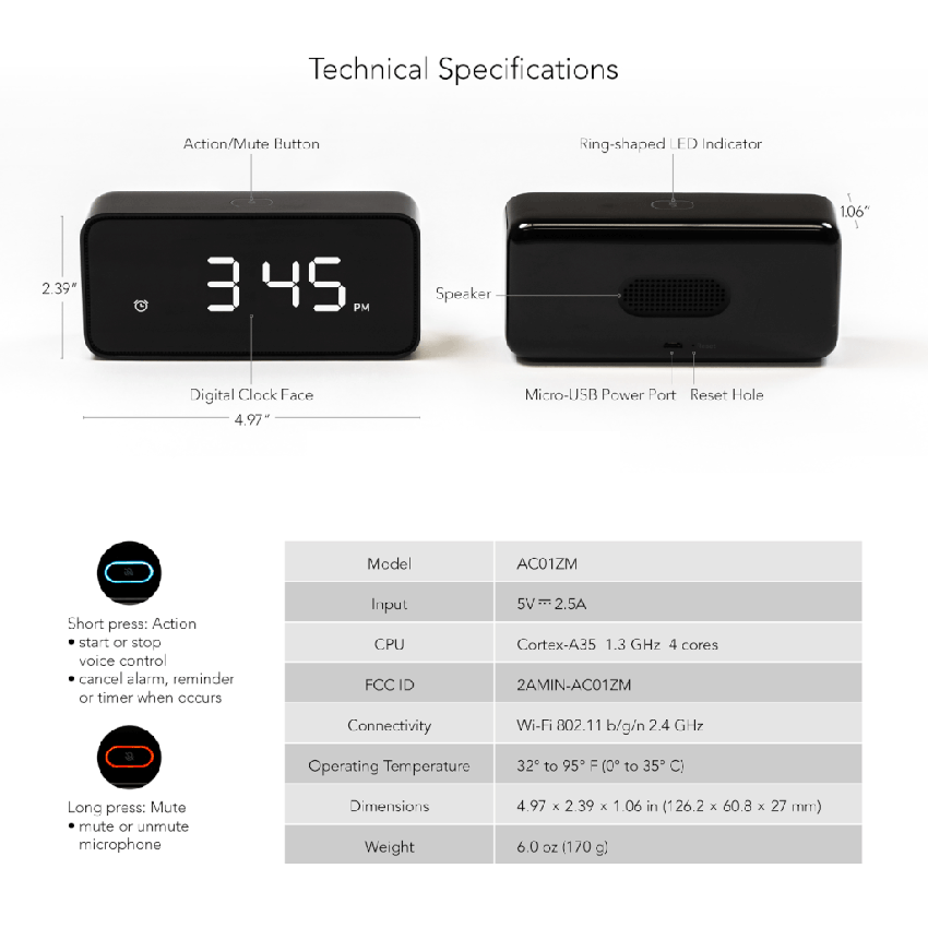Reason® ONE Smart Alarm Clock with Alexa