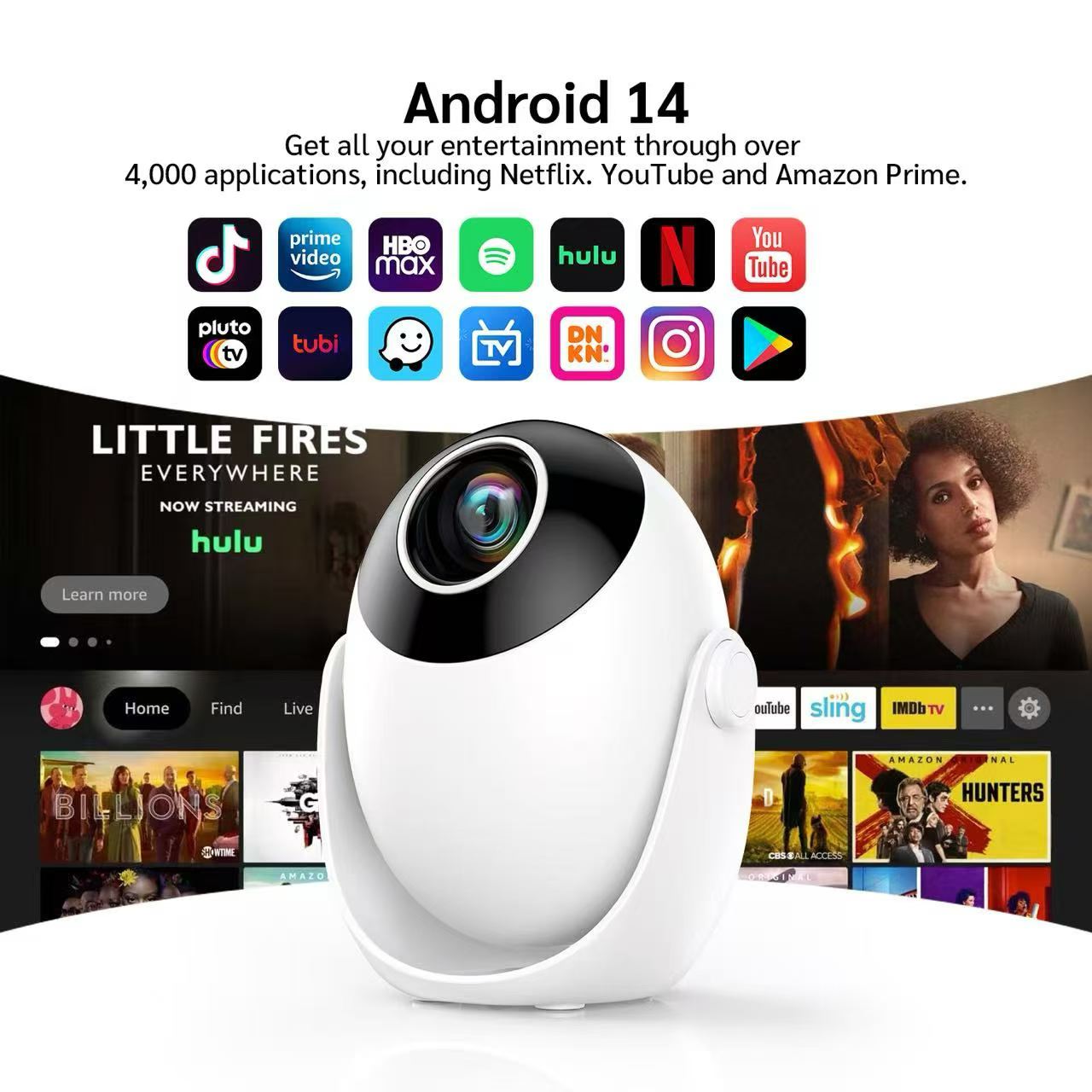 360&deg; Portable Projector with Android 14 and WiFi 6